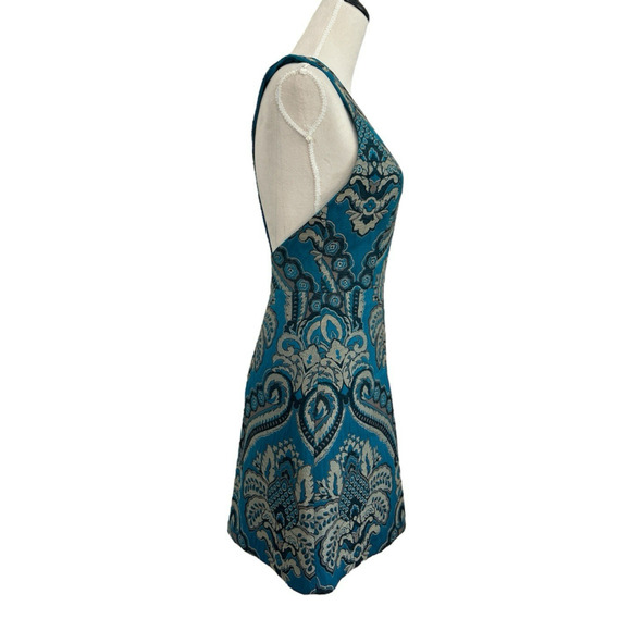 Alice + Olivia Dress Womens 4 Natalee Turquoise Jacquard Racerback A-Line NWT - Picture 3 of 12